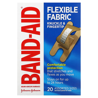 Band Aid, Pansements adhésifs, Tissu souple, Assortiment de taille, 20 pansements