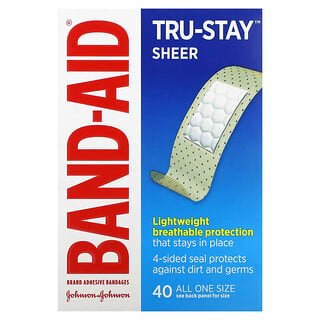Band Aid, Adhesive Bandages, Tru-Stay, Sheer, 40 Bandages