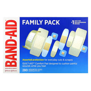 Band Aid, Пластыри, семейный пакет, разные размеры, 280 бинтов