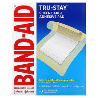 Band Aid, Vendas adhesivas, Almohadilla adhesiva grande Tru-Stay Sheer`` 10 almohadillas