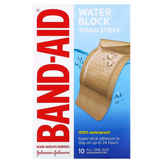 Band Aid, Adhesive Bandages, Water Block Tough Strips, 10 Bandages