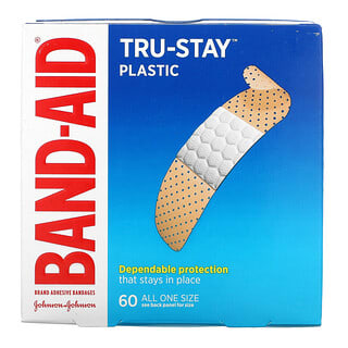 Band Aid, Tru-Stay, Vendajes adhesivos, Tiras de plástico, 60 vendajes