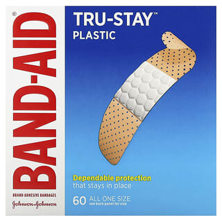 Band Aid, Curativos Adesivos, Tru-Stay, Plástico, 60 Curativos