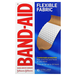 Band Aid, Curativos Adesivos, Tecido Flexível, Extragrande, 10 Curativos