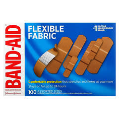 Band Aid, Adhesive Bandages, Flexible Fabric, 100 Assorted Sizes