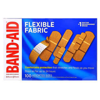 Band Aid, ضمادات لاصقة، ألياف مرنة، 100 ضمادة بمقاسات متنوعة