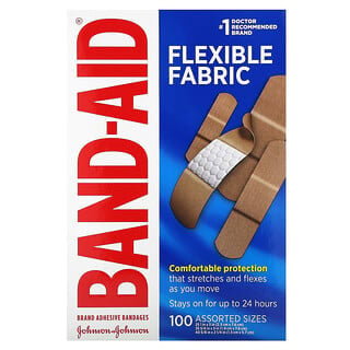 Band Aid, Curativos Adesivos, Tecido Flexível, Tamanhos Sortidos, 100 Curativos