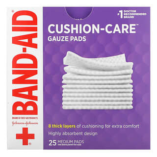 Band Aid, 軟墊護理，紗布墊，25 個中號墊