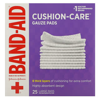 Band Aid, Cushion-Care, Tampons de gaze, 25 grands tampons