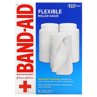 Band Aid, Gaze Enrolada Flexível, 5 Rolos Estéreis