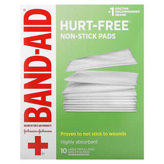Band Aid, Hurt-Free Non-Stick Pads, Large , 10 Pads