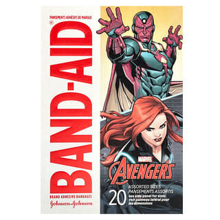Band Aid, Pansements adhésifs, Assortiment de tailles,Marvel Avenue, 20 pansements