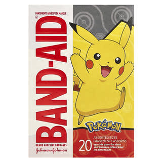 Band Aid, Pansements adhésifs, pokemon™, assortiment de tailles, 20 pansements