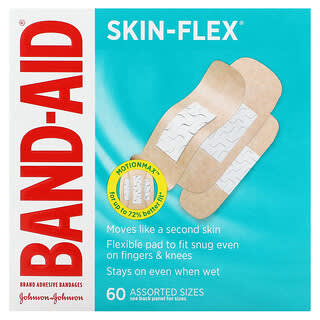 Band Aid, Pansements adhésifs, Skin-Flex, Assortiment de taille, 60 pansements