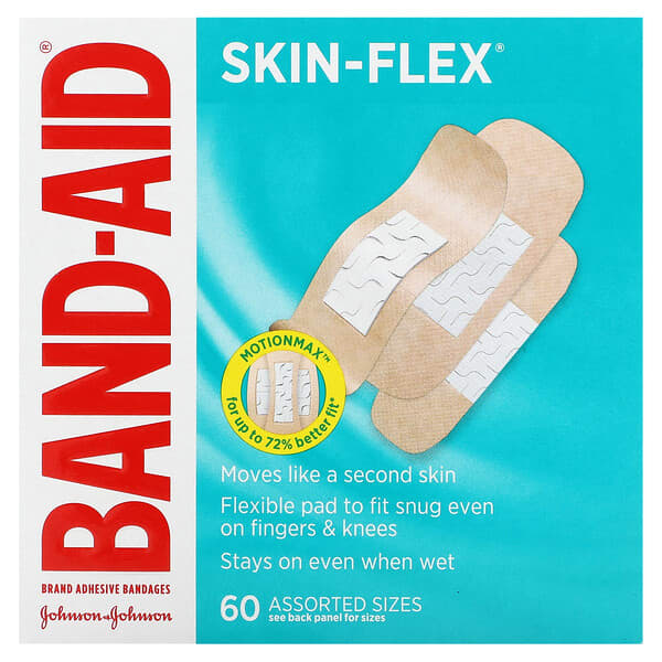 Band Aid, Adhesive Bandages, Skin-Flex, 60 Assorted Sizes