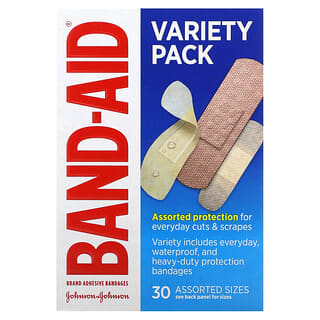 Band Aid, Adhesive Bandages, Variety Pack, 30 Assorted Sizes
