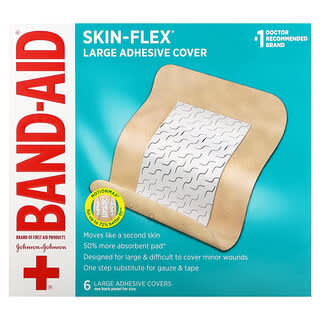 Band Aid, Adhesive Cover, Skin-Flex, Large, 6 Covers