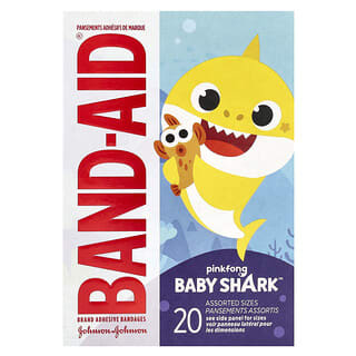 Band Aid, Пластыри, разные размеры, Nickelodeon ™ и Pinkfong Baby Shark ™, 20 бинтов