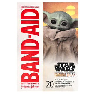 Band Aid, Pansements adhésifs, Assortiment de tailles, Disney+ Star Wars™ Le Mandalorien, 20 pansements