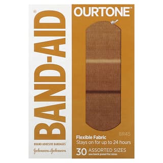 Band Aid, Adhesive Bandages, Ourtone, Flexible Fabric, BR45, 30 Assorted Sizes