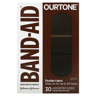 Band Aid, Adhesive Bandages, Ourtone, Flexible Fabric, Assorted Sizes, BR65, 30 Bandages