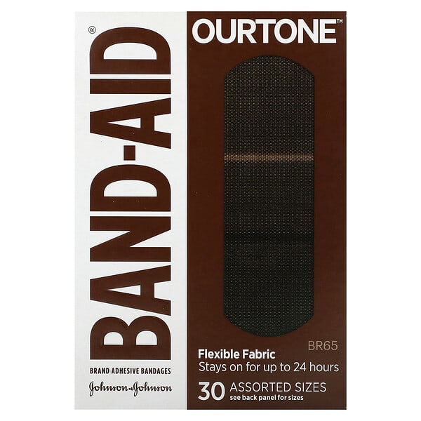 Band Aid, Adhesive Bandages, Ourtone, Flexible Fabric, BR65, 30 Assorted Sizes