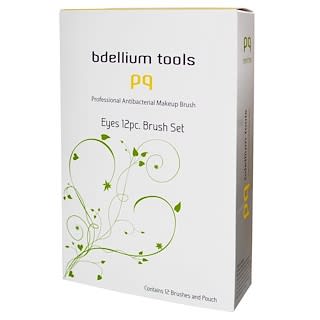 Bdellium Tools, Travel Line, Eyes 12 pc. Brush Set with Roll-Up Pouch, 12 Piece Set