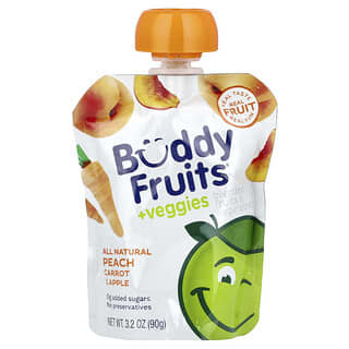 Buddy Fruits‏, תערובת פירות וירקות, אפרסק, גזר ותפוח, 90 גרם (3.2 אונקיות)