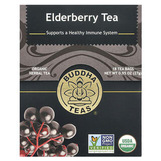 Buddha Teas, Organic Herbal Tea, Elderberry, Caffeine Free, 18 Tea Bags, 0.95 oz (27 g)