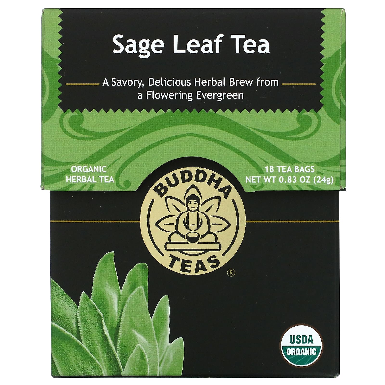 Buddha Teas, Organic Herbal Tea, Sage Leaf, 18 Tea Bags, 0.83 Oz (24 G)