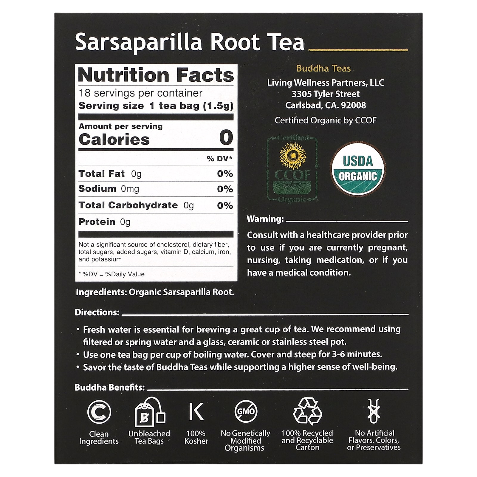 Buddha Teas, Buddha Teas, Organic Herbal Tea, Sarsaparilla Root Tea