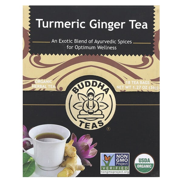 Buddha Teas, 유기농 허브차, 강황 생강, 카페인 무함유, 티백 18개, 36g(1.27oz)