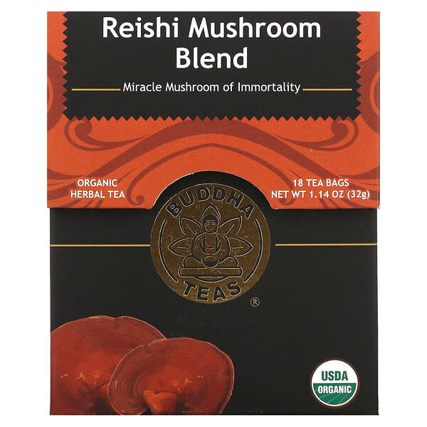 Buddha Teas, Organic Herbal Tea, Reishi Mushroom Blend, Caffeine Free