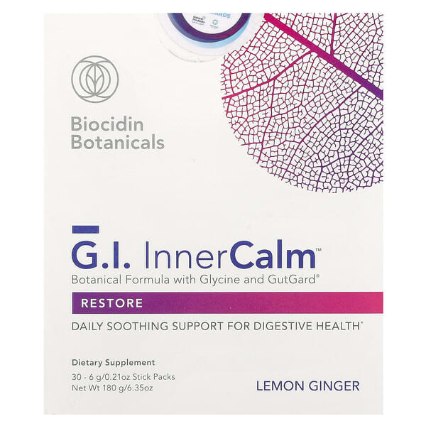 Biocidin Botanicals G.I. Inner Calm™, Lemon Ginger, 30 Sitck Packs, 0.21 oz (6 g) Each