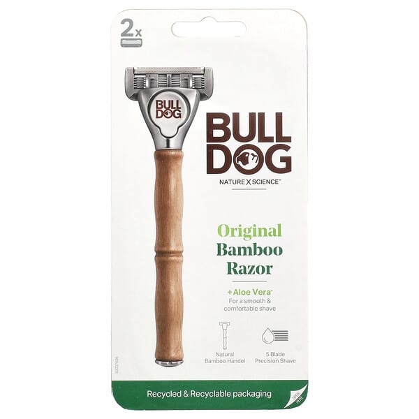Bulldog Skincare For Men, 정품 대나무 면도기, 면도기 1개, 카트리지 2개