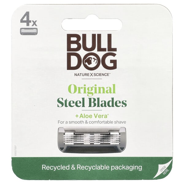 Bulldog Skincare For Men, 오리지널 스틸 면도날, 리필, 카트리지 4개