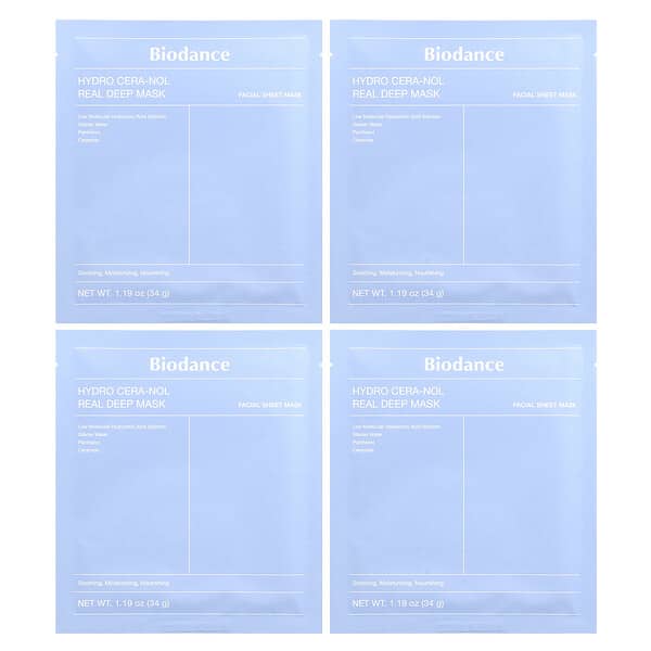 Biodance, Hydro Cera-Nol Real 深層補水美容面膜，4 片，每片 1.19 盎司（34 克）
