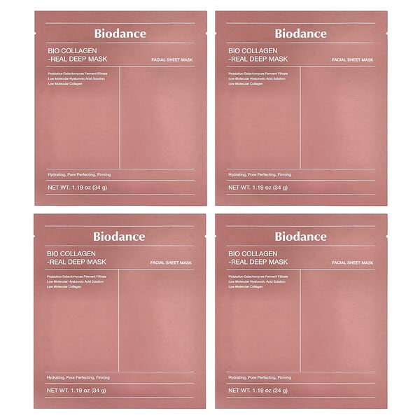 Biodance, 바이오 콜라겐 리얼 딥 뷰티 마스크, 4매, 각 34g(1.19oz)