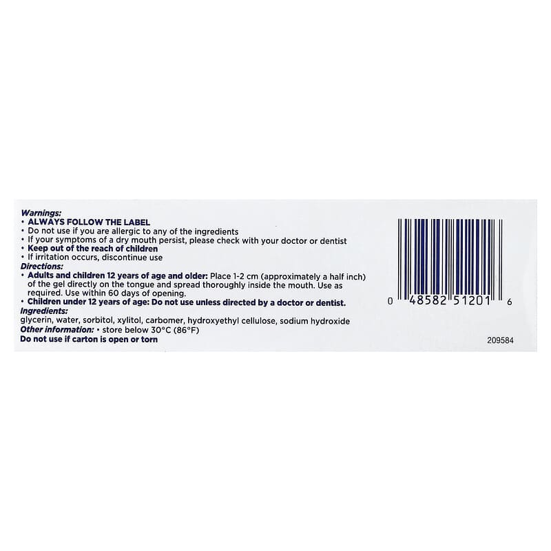 Dry Mouth Moisturizing Gel, Flavor Free, 1.5 oz (42 g)