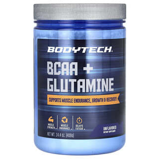 BodyTech, BCAA + Glutamine Powder, Unflavored, BCAA + Glutaminpulver, geschmacksneutral, 409 g (14,4 oz.)