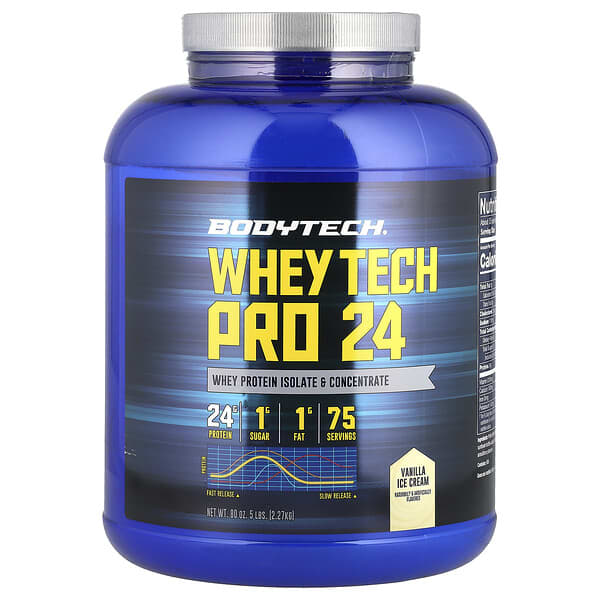 BodyTech, Whey Tech Pro 24, 바닐라 아이스크림, 2.27kg(5lbs)