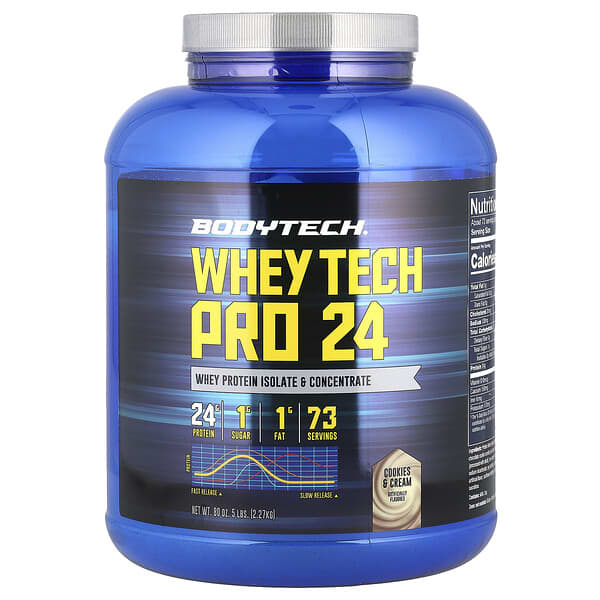 BodyTech, Whey Tech 프로 24, 쿠키 앤 크림, 2.27kg(5lbs)