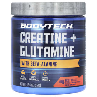 BodyTech, 크레아틴 + 글루타민, 베타알라닌 함유, 과일 펀치 맛, 357g(12.6oz)