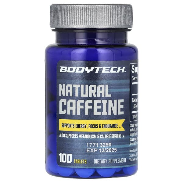 BodyTech Natural Caffeine, 200 mg, 100 Tablets