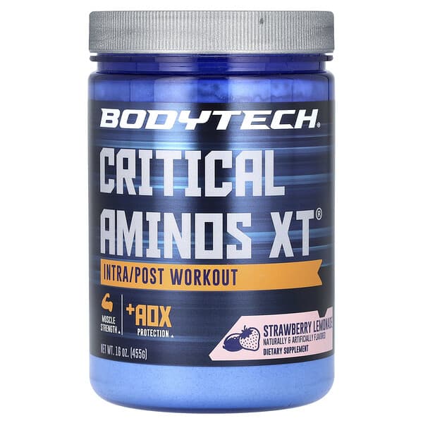 BodyTech, Critical Aminos XT，鍛鍊中/鍛鍊後配方，草莓檸檬水味，16 盎司（455 克）