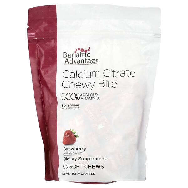 Bariatric Advantage Calcium Citrate Chewy Bite, Sugar-Free, Strawberry, 90 Soft Chews
