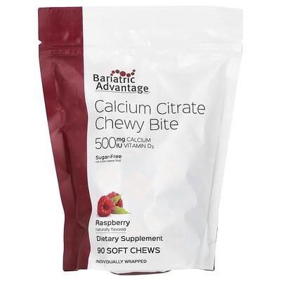 Bariatric Advantage, Chewy Bites Calcium Citrate, Sugar-Free, Raspberry, 90 Soft Chewable Tablets