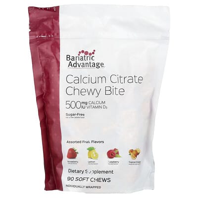 Bariatric Advantage, Chewy Bites Calcium Citrate, Sugar-Free, Assorted Fruit Flavors, 90 Soft Chewable Tablets