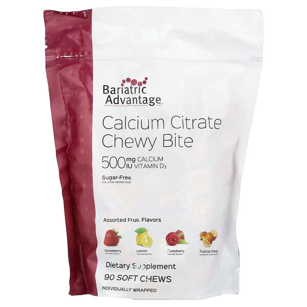 Bariatric Advantage Calcium Citrate Chewy Bite, Sugar-Free, Assorted Fruit, 90 Soft Chews