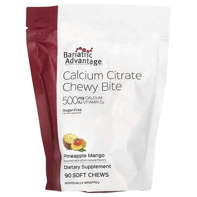 Bariatric Advantage, Chewy Bites Calcium Citrate, Sugar-Free, Pineapple Mango Flavor, 90 Soft Chewable Tablets